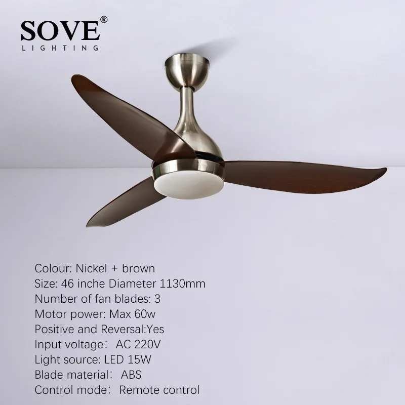 Nickel and Brown SOVE, современный светодиодный потолочный светильник, s спальня, домашний черный потолочный светильник, вентилятор, лампа 220 вольт, потолочный вентилятор, белый вентилятор - Цвет лезвия: Nickel and Brown