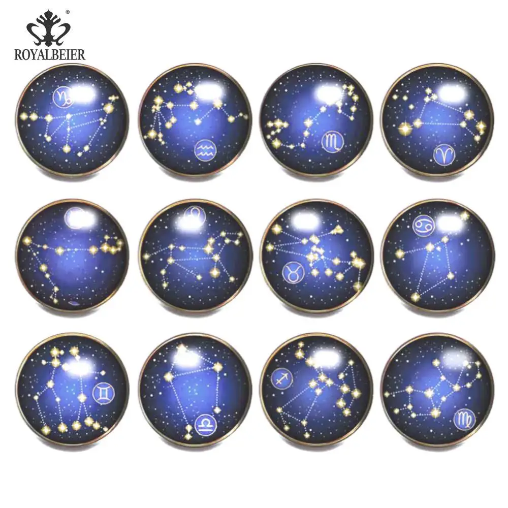 KZ0986b Royalbeier 12pcs Cartoon Snap Buttons Fox Print Glass Cabochon Fit Snap Bracelets Necklace 18mm Beads Charms DIY Jewelry Buttons - Окраска металла: KZ0986b
