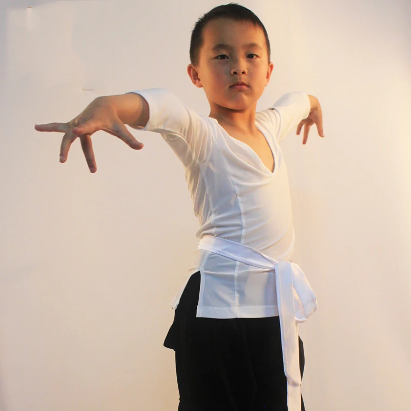 Топ для латинских танцев Детские рубашки с длинными рукавами и v-образным вырезом