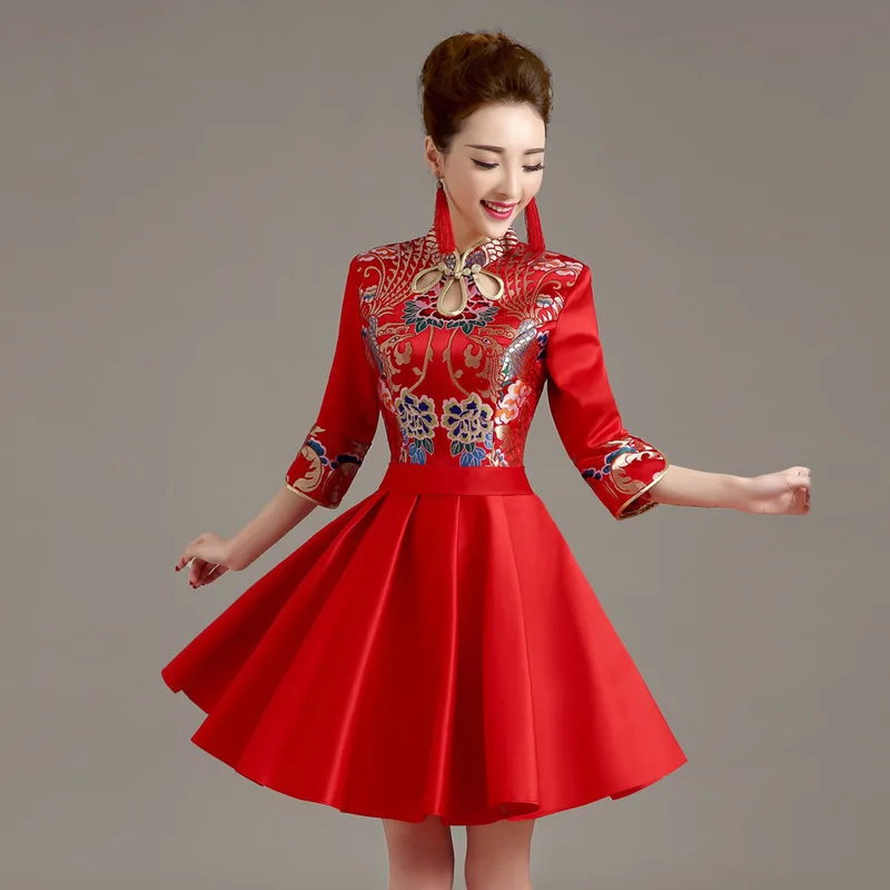 

Винтажное платье Ципао Свадебные Qipao короткие современные китайское традиционное платье Красный Qi Pao стильное Vestido восточные Стиль платья