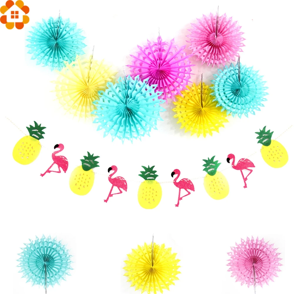 Яркие бумажные цветы Pom Poms полый бумажный веер фламинго и баннер из фигурок