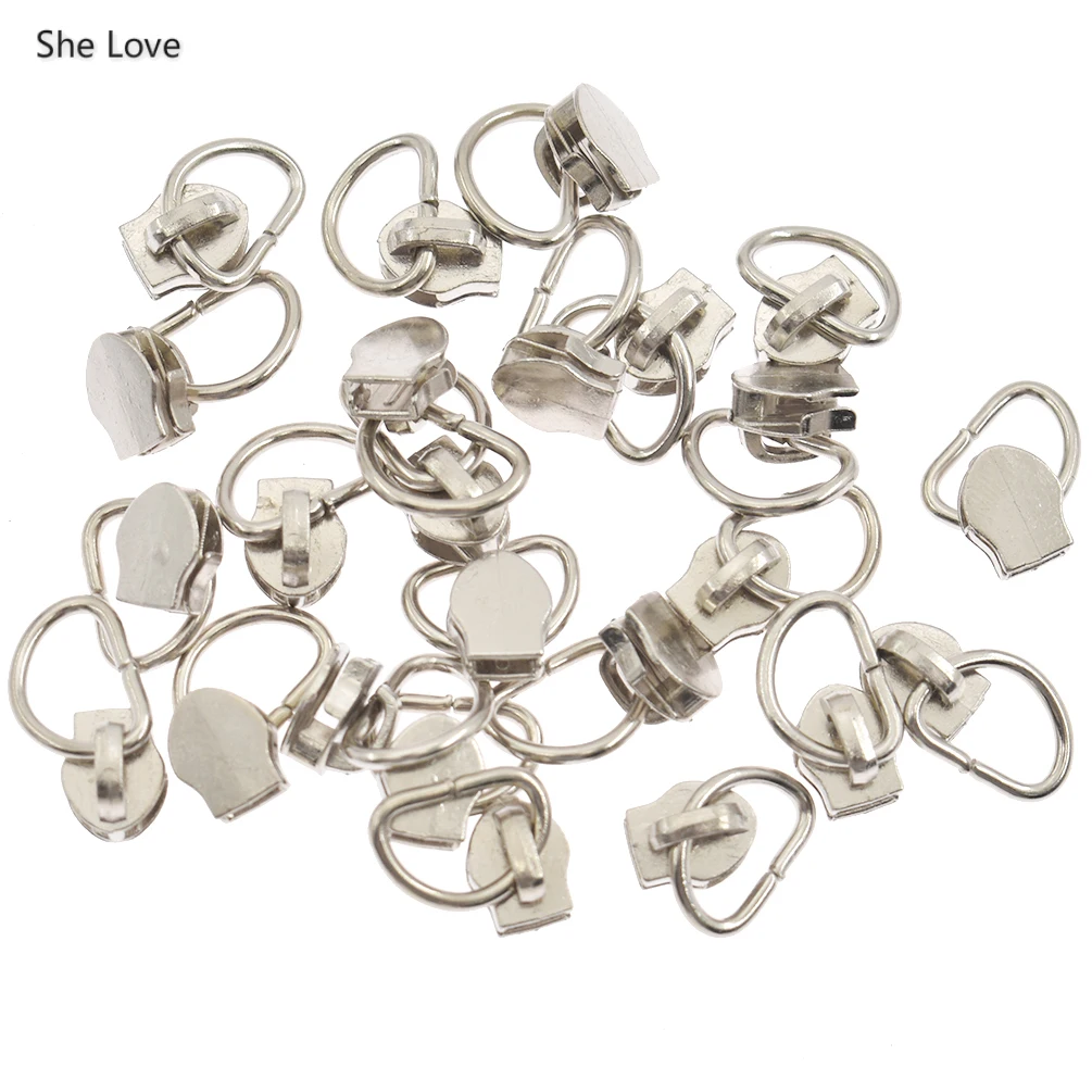 size 3 silvery She Love 25 шт./лот 3#5# Металл без блокировки D молнии ползунки Съемник нейлоновые застежки-молнии для шитья DIY одежда аксессуары - Цвет: size 3 silvery