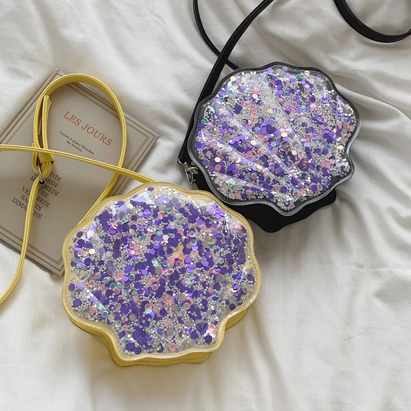 Модная повседневная сумка через плечо с блестками и узором в виде ракушки для