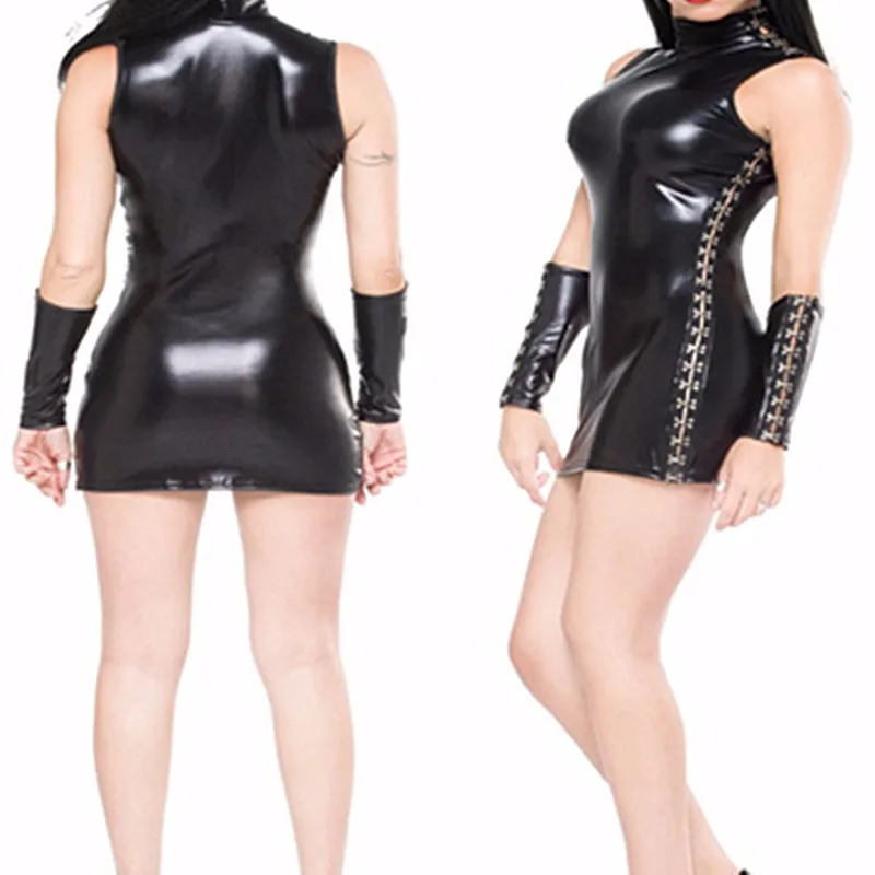 Повседневная Высокое Качество Сексуальные Женщины ИСКУССТВЕННАЯ Кожа Платья
