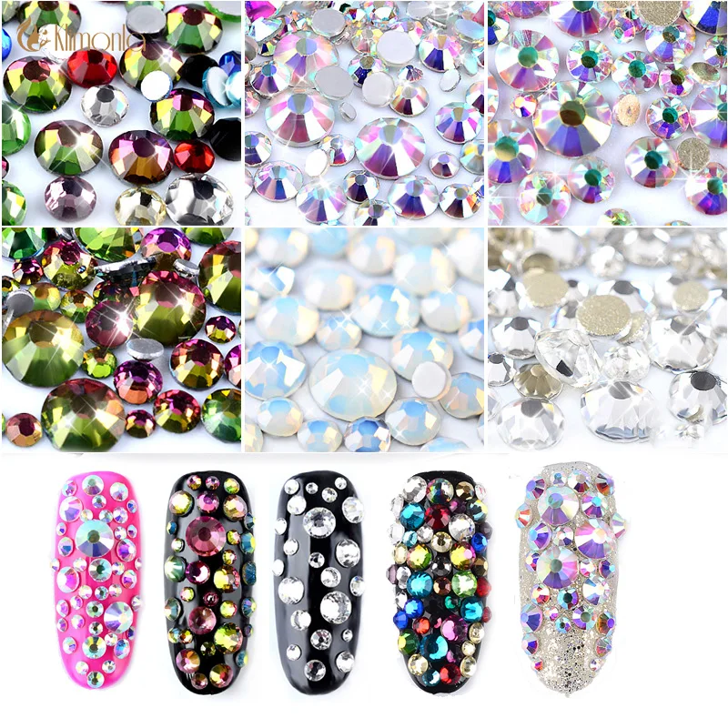 1 сумка кристалл AB Стразы смешанные размеры красочные 3D украшения для ногтей