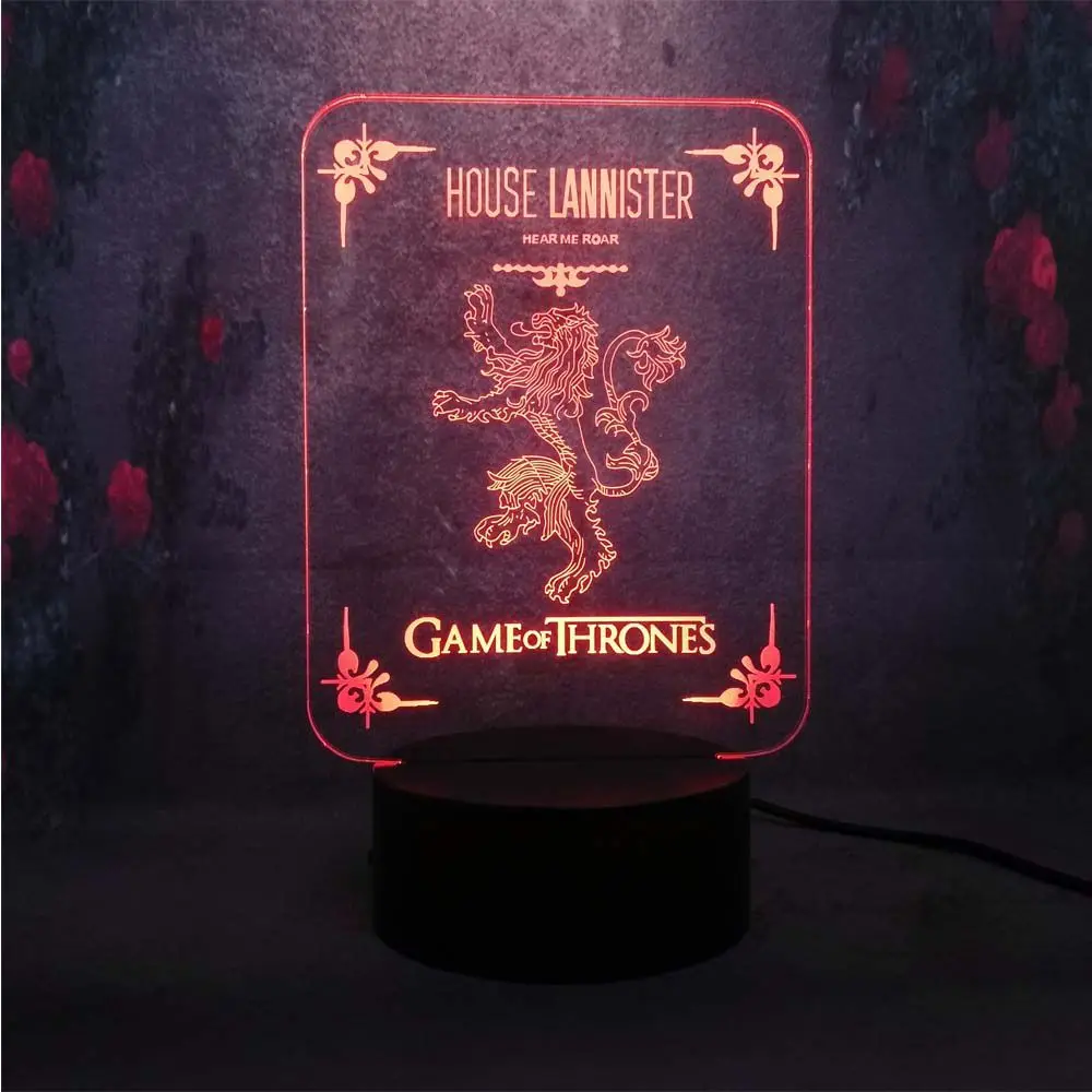 DIY 3D настольная лампа Gane of Thrones HOUSE LANNSTER креативный Декор для сна в спальню детей