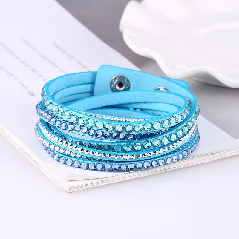 lake Blue Bracelet HOCOLE тренд кожаный браслет со стразами женский шарм кристалл обруч Многослойные браслеты для женщин Свадебные модные ювелирные изделия - Окраска металла: lake Blue Bracelet