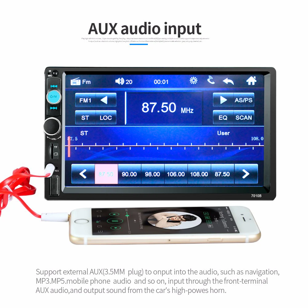 7010B 7 дюймовый автомобильный MP5 плеер Bluetooth 12V мультимедиа аудио стерео TFT экран AUX TF