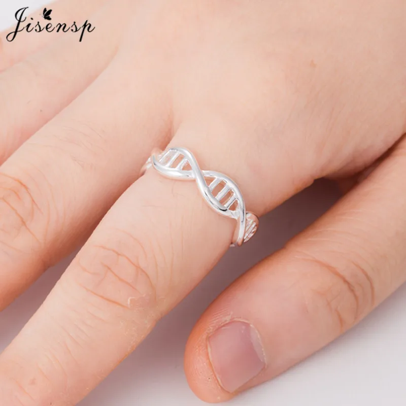 Jisensp, 925 пробы, серебро, DNA, двойная спираль, структура, открытые кольца для женщин,, ручная работа, для девушек, Стерлинговое серебро, ювелирные изделия