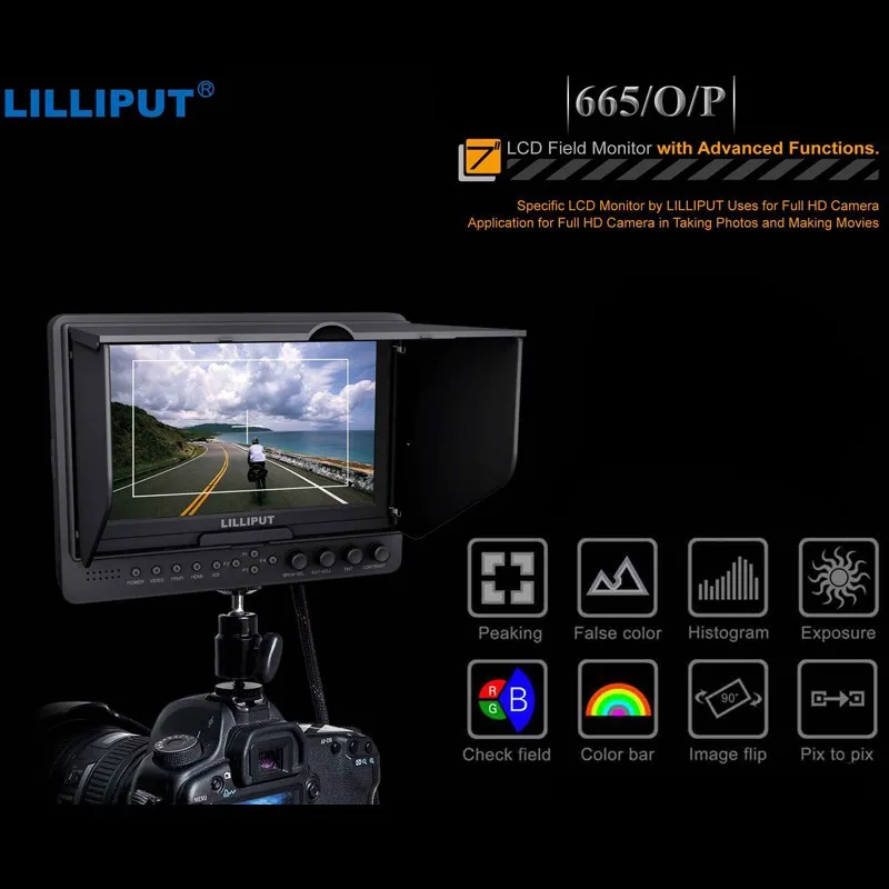 

Lilliput 7" HD LCD field monitor HDMI in&out 665/O/P w/ Peaking , false color and exposure for full hd camera 5D2/7D/5D3/D800