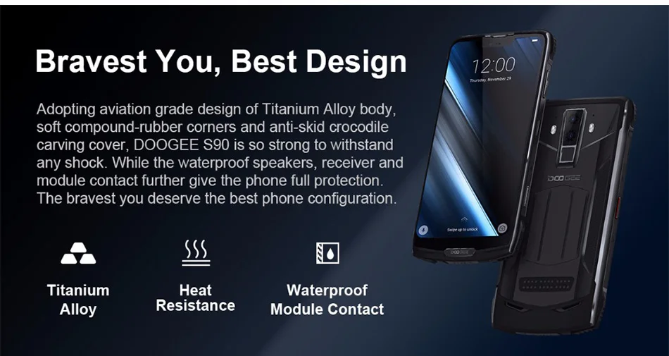 DOOGEE S90 IP68/IP69K Helio P60 Восьмиядерный мобильный телефон 6,18 дюймов дисплей 5050 мАч 6 ГБ 128 ГБ Android 8,1 16,0 М камера смартфон