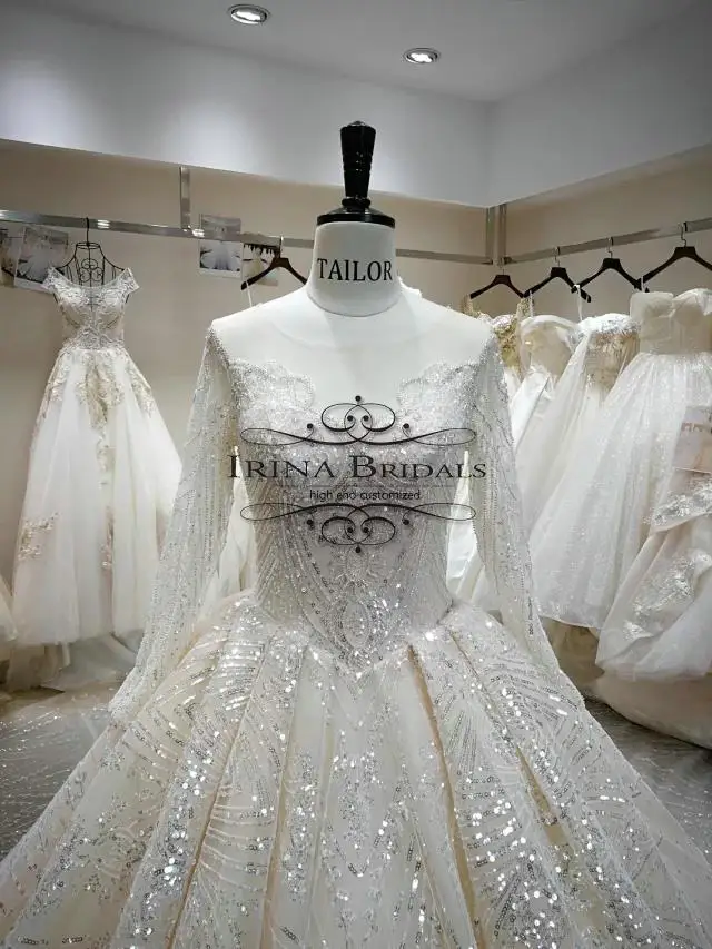 Роскошное блестящее свадебное платье hochzeit с длинным рукавом 2019 | Свадьбы и