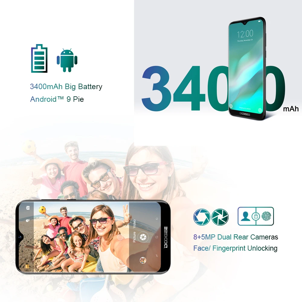Смартфон DOOGEE Y8 Android 9 0 4G LTE 6 1 дюйма 19:9 экран LTPS Waterdrop MTK6739 3 Гб ОЗУ 32 ПЗУ 3400 мАч две sim