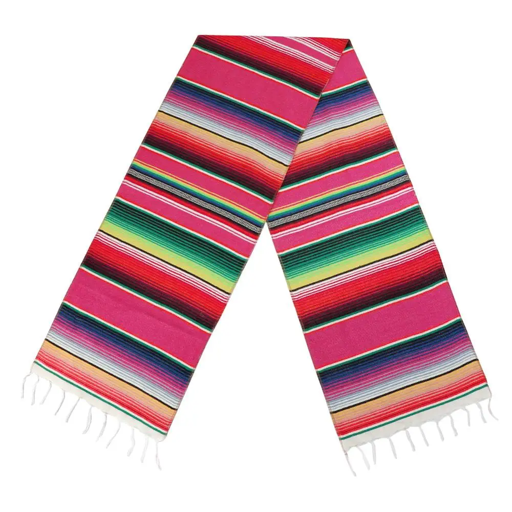1Pcs Table runner OurWarm мексиканские вечерние принадлежности Serape хлопок скатерть настольная дорожка войлок баннер бумажный вентилятор для свадьбы День рождения украшения - Цвет: 1Pcs Table runner