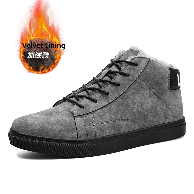 

Stylish Suede Casual Shoes for Men's High-Top Ankle Shoes Flat Shoes Men's Leather Warm Shoes 2017 Autumn And Winter New Arrival