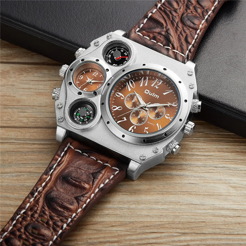 New Model OULM Watch Men Quartz Sports Leather Strap Watches Unique Male Military Wristwatch Big Clock Relojes Hombre | Наручные часы