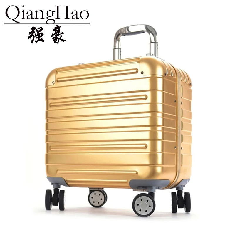 QiangHao, алюминиевый сплав, 18 дюймов, чемодан на колесиках, Дорожный чемодан с алюминиевой удочкой, Спиннер, колеса, багаж для переноски