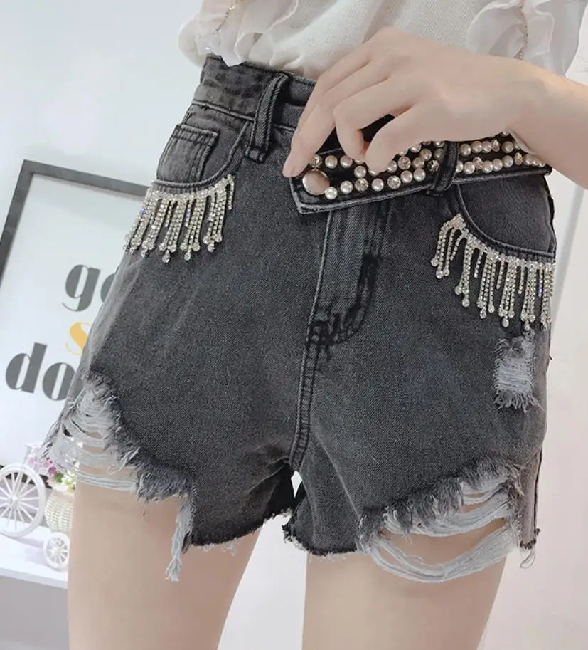 Женские джинсы с блестками летние шорты высокой талией и объемными цветами |