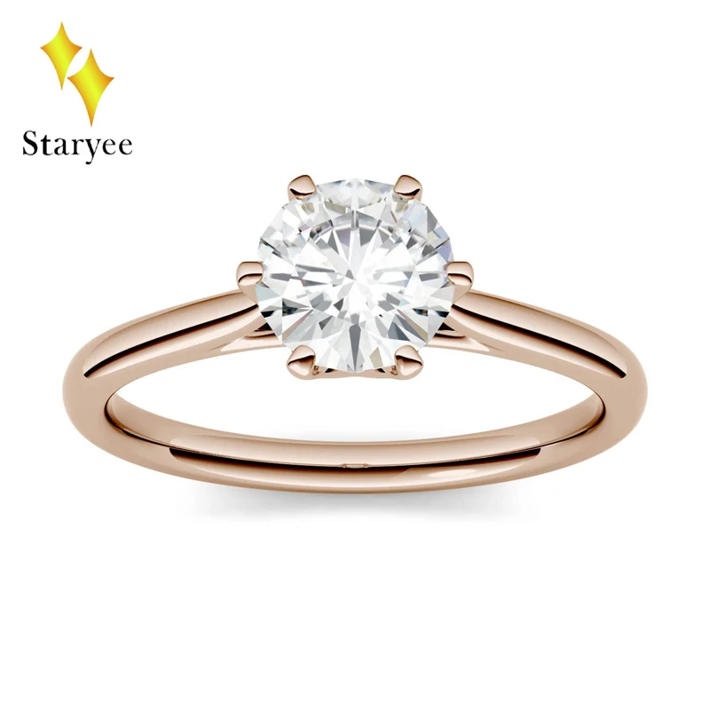 STARYEE 1.5CT круглый разрезанный муассанит обручальное кольцо Настоящее 18 К розовое золото ювелирные изделия из чистых бриллиантов для женщин Charles Colvard VS GH Gems