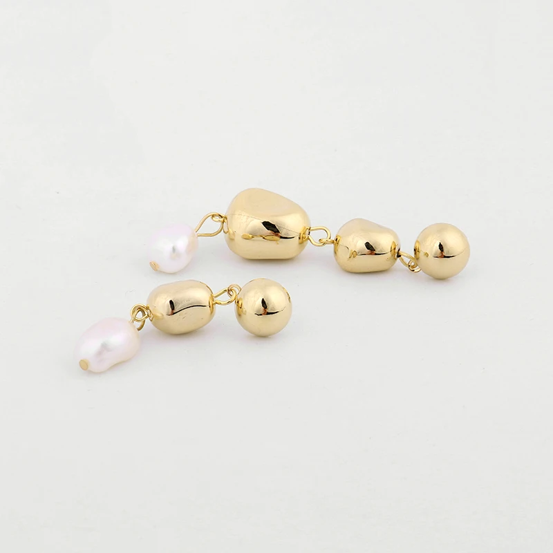GHIDBK Gold Color Shaped Freshwater Pearls Drop Earrings for Women Asymmetric Long Baroque Hanging Brincos | Украшения и