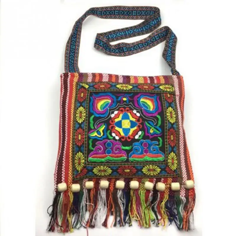 Винтажная Этническая сумка через плечо с вышивкой Женская богемная Льняная тоут