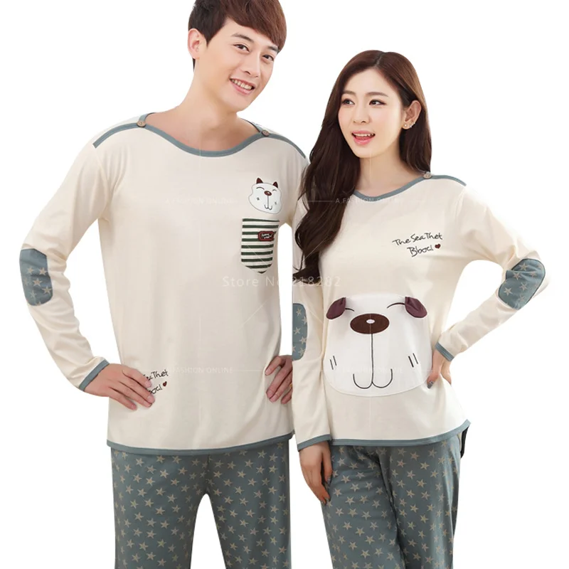 Пижама с длинными рукавами и мультяшными собаками на осень Хлопковая пижама для