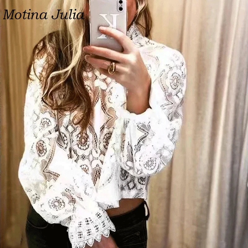 Motina Julia 2019 летние кружевные блузки с цветами рубашка кружевная юбка длинным