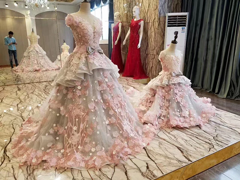 LS83920 матери дочери манжеты застежка молния назад вышитый бисером органза бальное