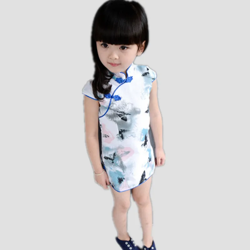 2-8T Cotton Girl Dress Trendy Kids Baby Girls Green short Sleeve Chinese Cheongsam Spring Autumn Clothes Hot 2015 | Детская одежда и