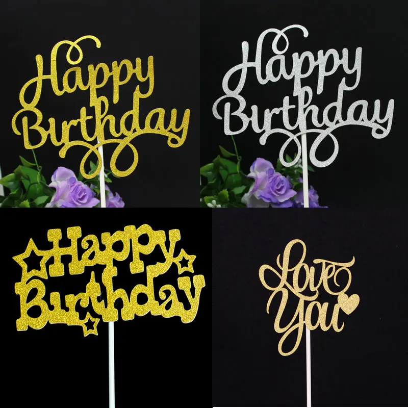 1 шт флажки для торта с днем рождения Золотой Серебряный кекс торт Топпер семьи
