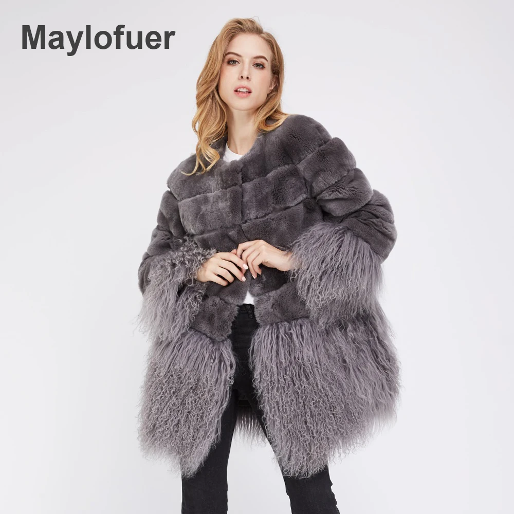 Maylofuer новинка 100% настоящий мех кролика шуба для женщин шубы из натурального меха