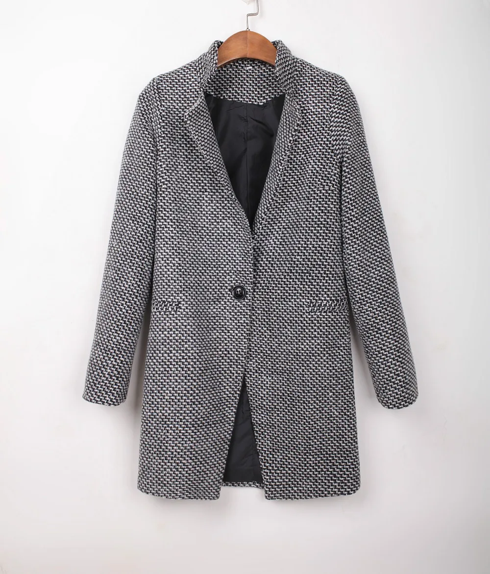 New Arrive European female spring leg houndstooth woolen coat windbreaker jacket plus size long women's winter | Женская одежда