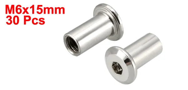 M6x15mm Uxcell 30 шт./лот M8x10/12/18 мм M6x/15/17/22 мм железа Никель покрытием заклепки винты с шестигранной головкой Вставить болтов и гаек пост мебельная фурнитура - Цвет: M6x15mm