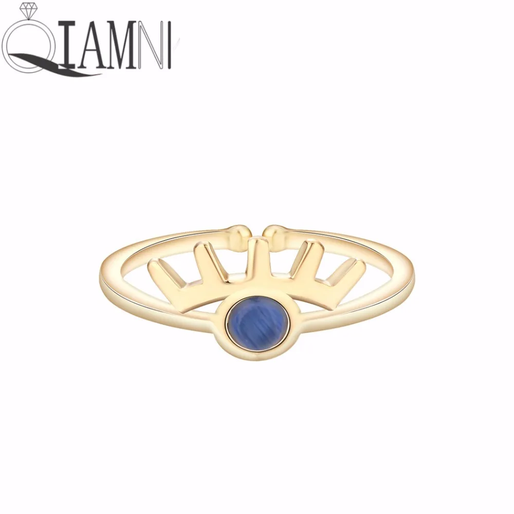 QIAMNI Золотая Корона Кристальные голубые глаза Открытое кольцо на палец для женщин