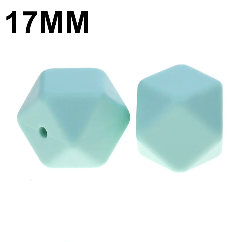 38 Mint Green Fkisbox 17 мм шестигранник 100 шт силиконовый детский Прорезыватель для зубов, бусы без бисфенола для новорожденных, жевательные прорезыватели для зубов, ожерелье, ювелирные изделия для младенцев, сделай сам, подарок для душа - Цвет: 38 Mint Green