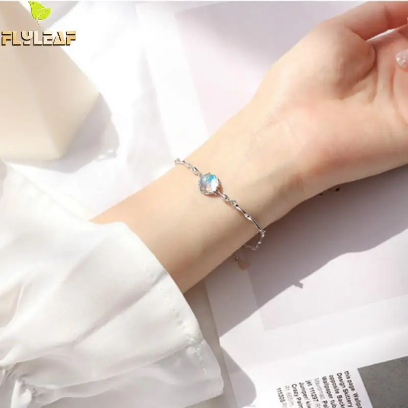 Женский вечерние из серебра 100% пробы с натуральным лунным камнем|Гибкие и