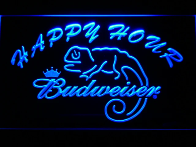 619 Budweiser ящерица бар счастливые часы светодиодный неоновый знак с переключателем