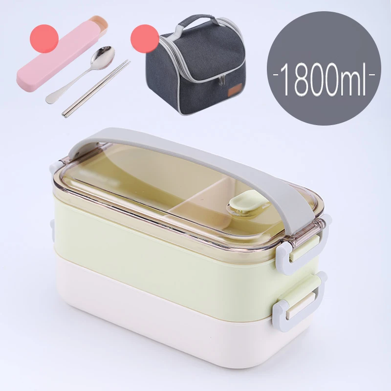 2 layer Green-Bag Горячая Распродажа для микроволновой печи герметичный Ланч-бокс пластиковый из нержавеющей стали Портативный пищевой контейнер с отделениями Бенто-бокс для пикника набор - Цвет: 2 layer Green-Bag
