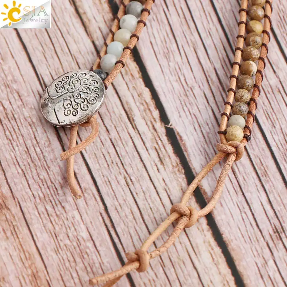 CSJA Boho браслет из натуральной кожи для женщин белый кристаллический натуральный