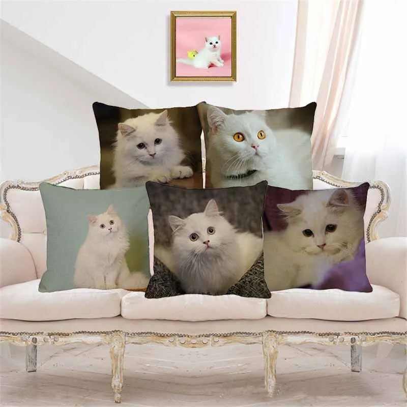 

XUNYU, милый домашний животный, Фотофон, белая длинная кошка, украшение для спальни, дивана, наволочка C0098