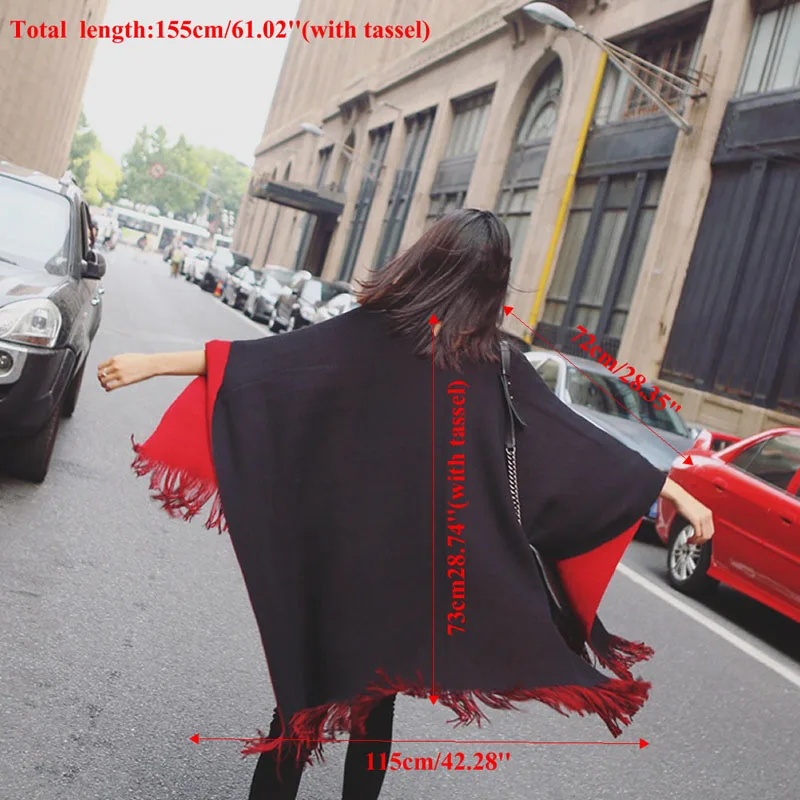 Модное женское одеяло большой шарф длинный вязаный платок пончо с бахромой |