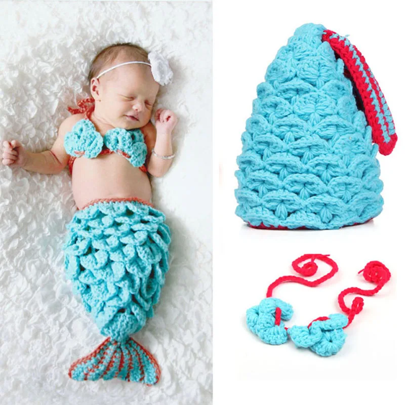 Crochet Knit Newborn Mermaid Tail Costume Baby Photography Props Clothes Animal Design Studio Accessories SG059 | Детская одежда и