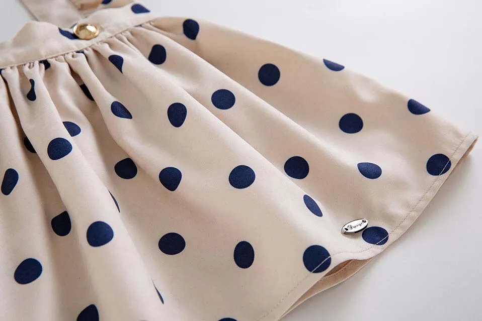 Pettigirl Wholesale Autumn Dot Girls Clothing Set Long Sleeve Blouse With Khaki Skirt Kid Outfits Headwear G-DMCS107-B372 | Мать и