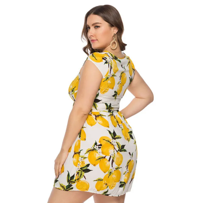 Женское платье MSSNNG желтое с принтом круглым вырезом и надписью для вечеринок