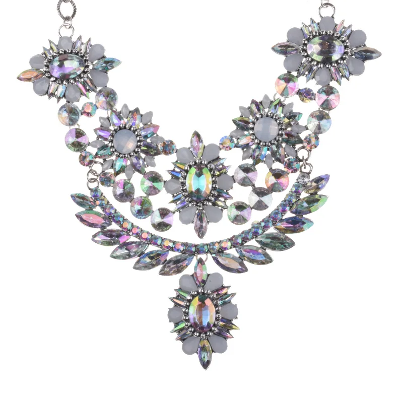 Разноцветные кристаллы стразы кисточка женское ожерелье, бохо большое ожерелье-чокер очаровательное массивное длинное ожерелье с большим воротником