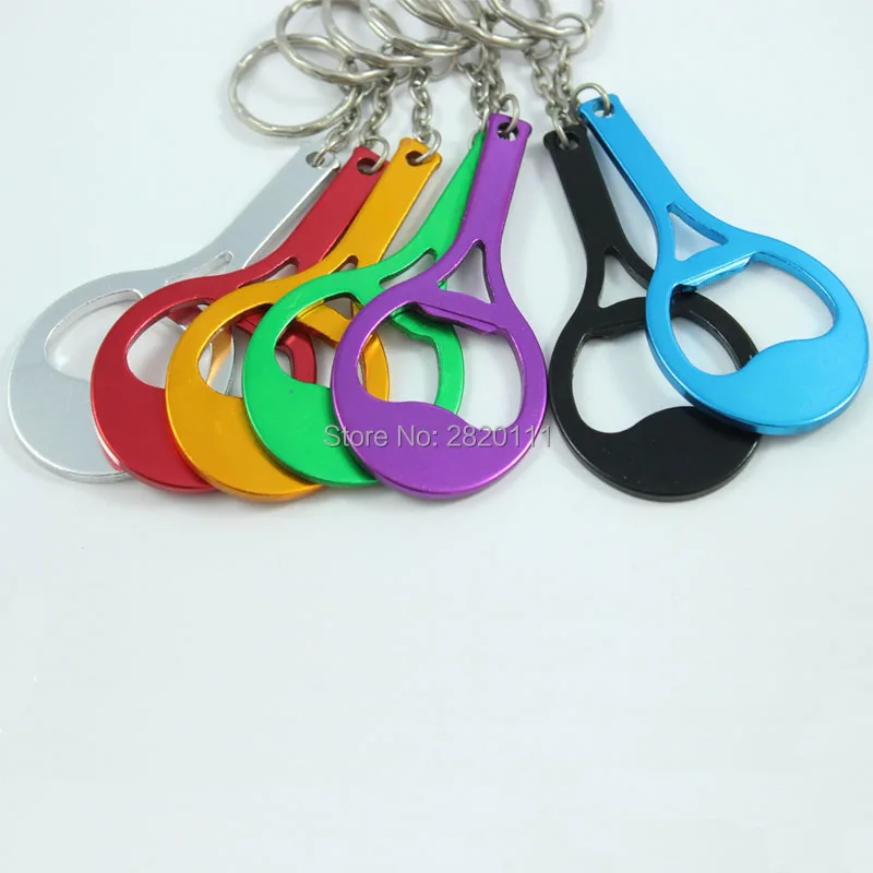 Wholesale-12Pcs Racket Bottle Opener Keychain Aluminum Alloy Beer Open Promotion Keyring Gift Customize Logo-Free Shipping |