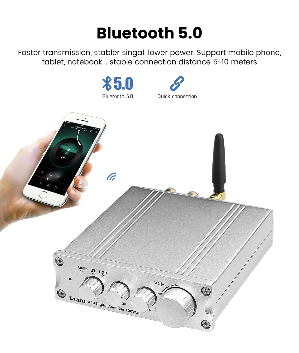 HIFI TPA3116 цифровой усилитель мощности Bluetooth 5,0 аудио приемник PCM5102 Класс D 2,0 канал 100 Вт* 2 ампер с декодером для телефона