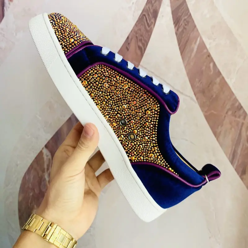 Brand New Suede Men's Casual Flats Shoes Crystal Low Top Round Toe Lace Up Leisure Style Designers Mixed Color Chaussures Male | Обувь