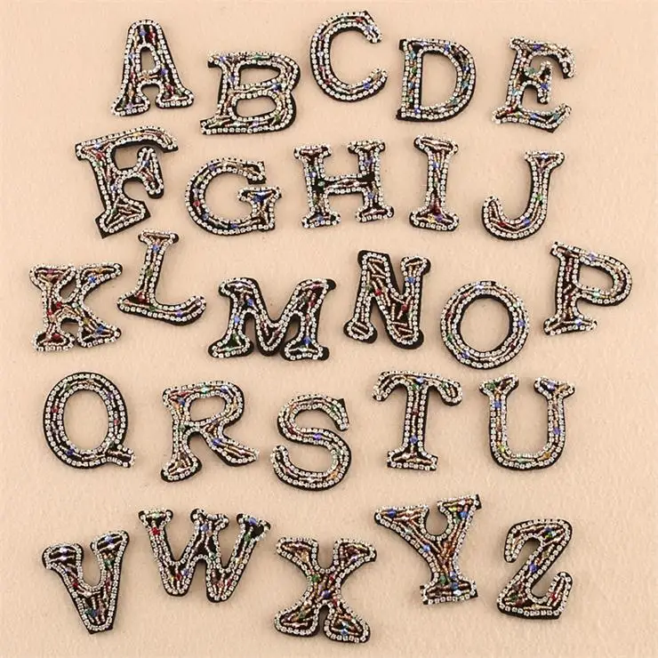 

New arrival 10 pcs crystal hotfix rhinestones Handmade Alphabet patches sew on Motif Applique bag hat shoe diamond accessory diy