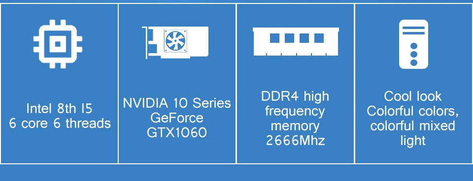 KOTIN S10 Настольный ПК игровой компьютер Intel I5 8500 GTX 1060 6GB видеокарта 360GB SSD 8 GB/16 GB ram 6 красочные веера 500W PSU